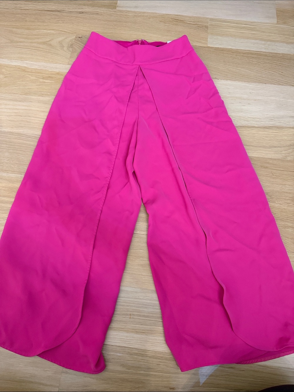 Wide-Leg Split Front Pants in Bright Pink